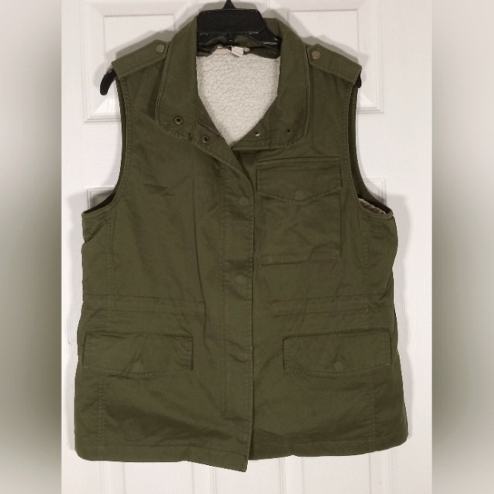 Tactical Vest J.Crew Cotton Men's Removable Sherpa Lining Olive Green